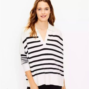 Loft Heather Oat Striped Poncho Sweater